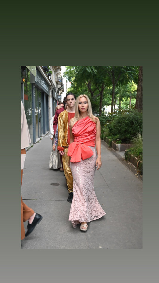 Pink Golden Long mermaid Skirt + Orange Blouse + Scarf