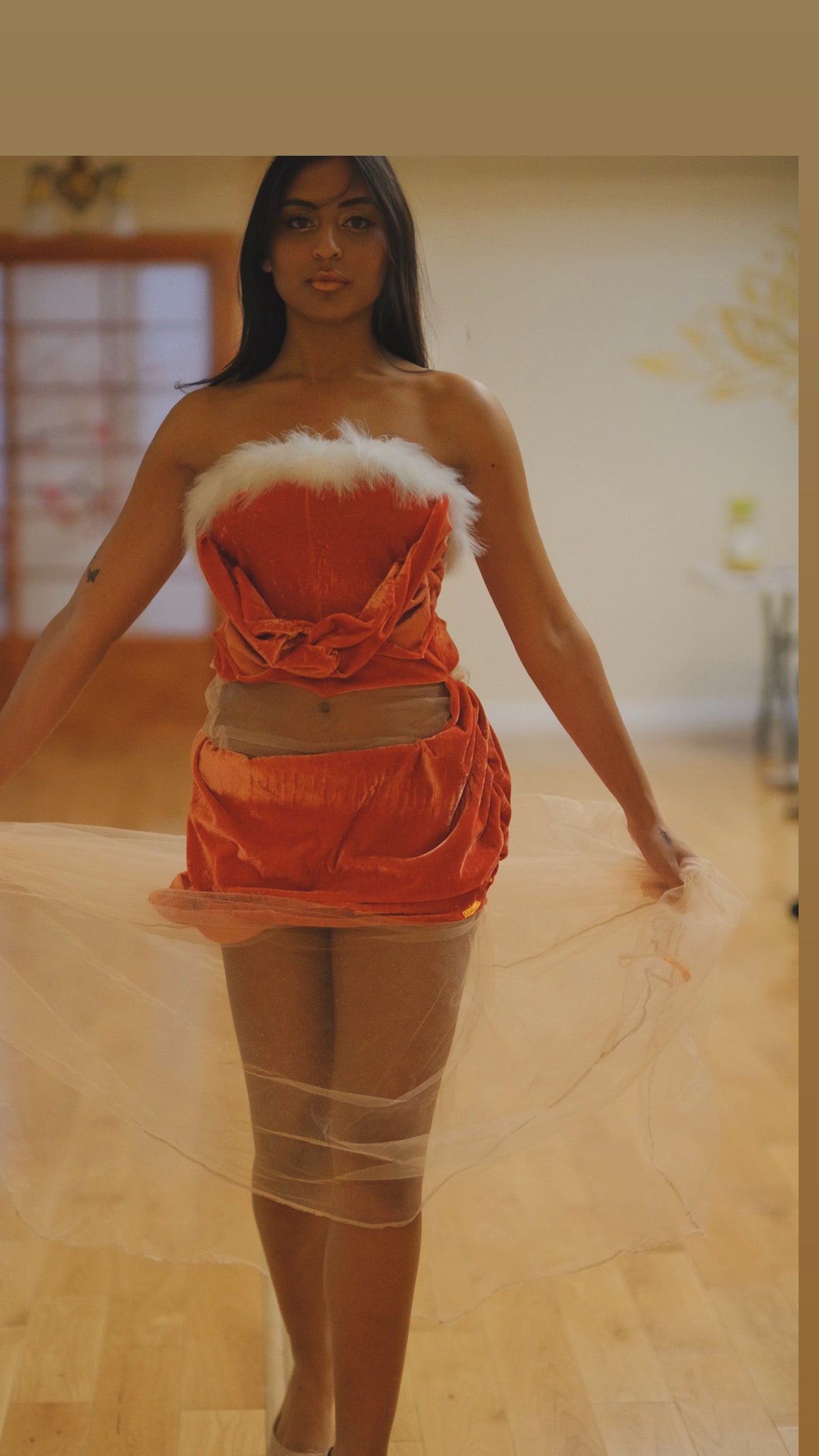 Elegant Velvet and Sheer gown with a luxurious bow detail