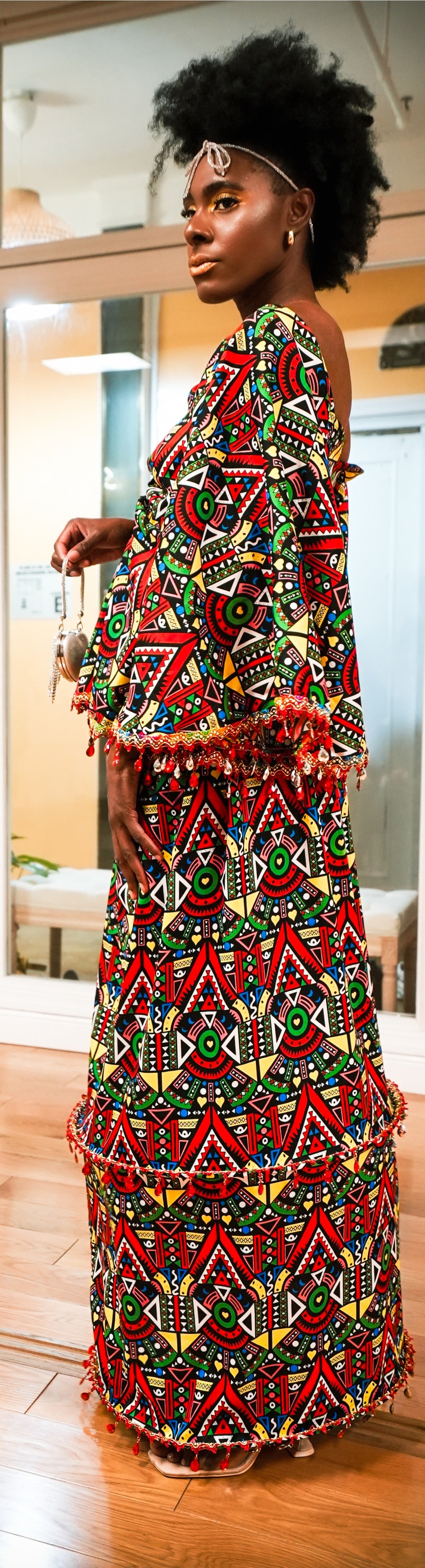 African Bambolê Skirt + Blouse Shoulderless